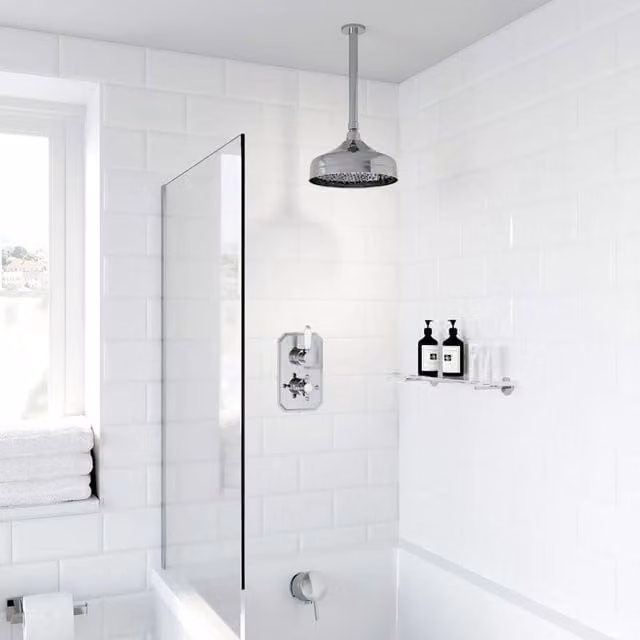 Bathwell Thermostatic Concealed Dual Head Mixer Shower and Bath Filler Set, Chrome, Width: 34.7 cm