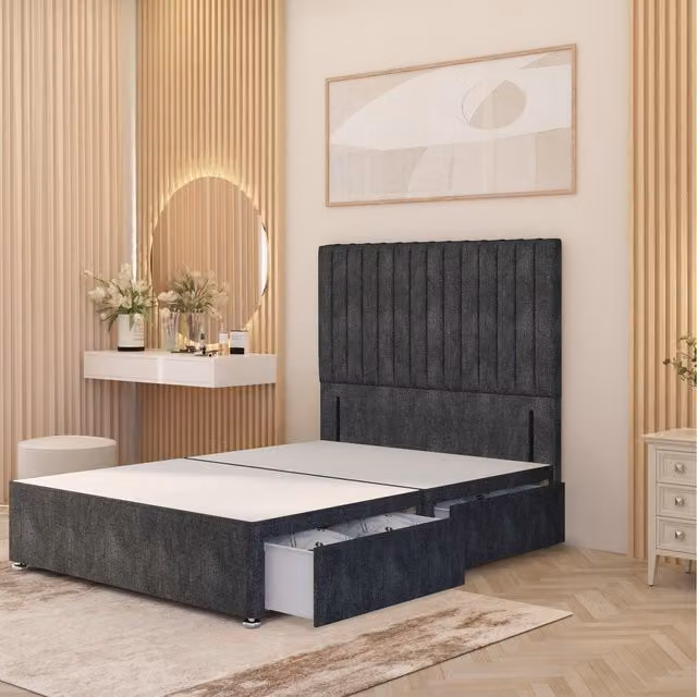 Somnior Beds Ltd Verona Divan Bed Base with Drawers and Upholstered Frame in Grey Anthracite Fabric, W/D/H: 200 x 200 cm