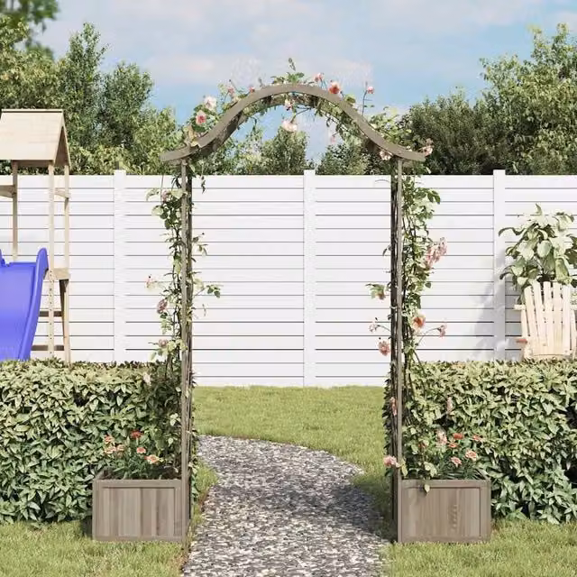Berkfield Home Beautiful Garden Pergola with Planter in Grey Solid Firwood, W/D/H: 204 x 175 x 40 cm