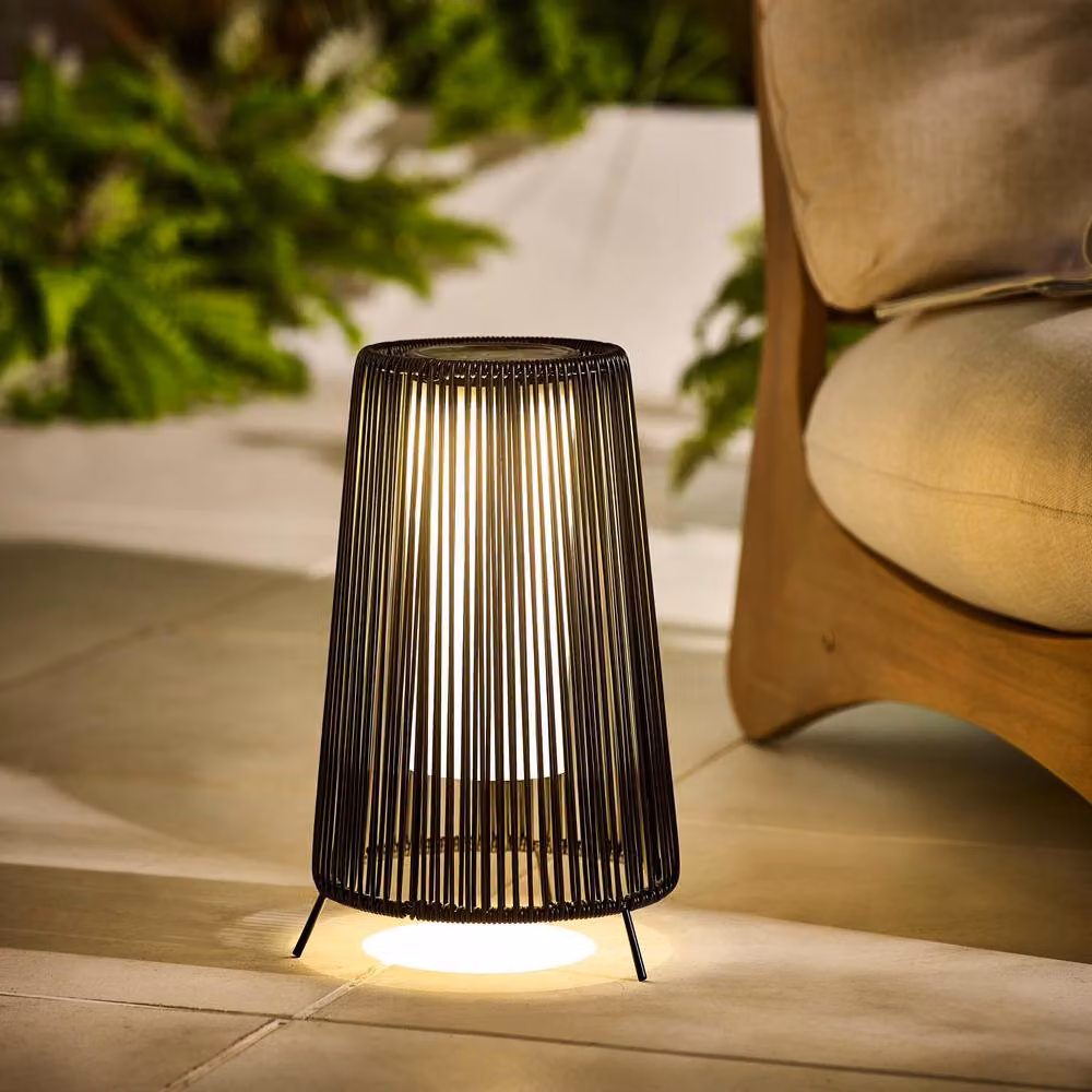 FurnitureboxUK Naples Black Rattan Solar LED Outdoor Floor Lantern – 3