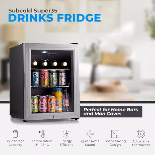 Subcold Super35 LED Mini Fridge in Silver, 35L Compressor Fridge with Lockable Glass Door – 4