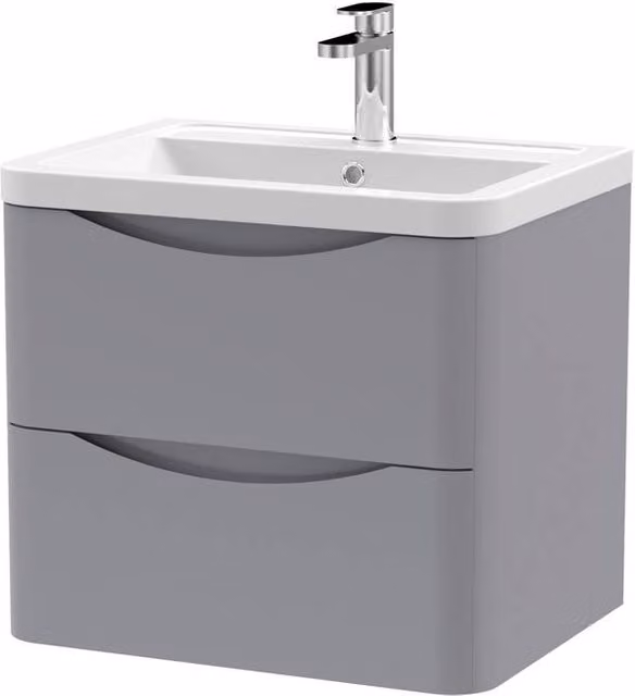 Balterley Dunwood 2 Drawer Wall Hung Vanity Basin Unit, Satin Grey, Width: 60 cm
