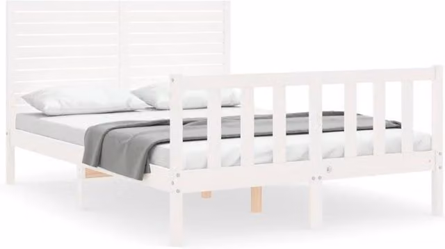 Berkfield Home Solid Wood Pine Bed Frame with Headboard in White, W/D/H: 120 x 200 cm – 1