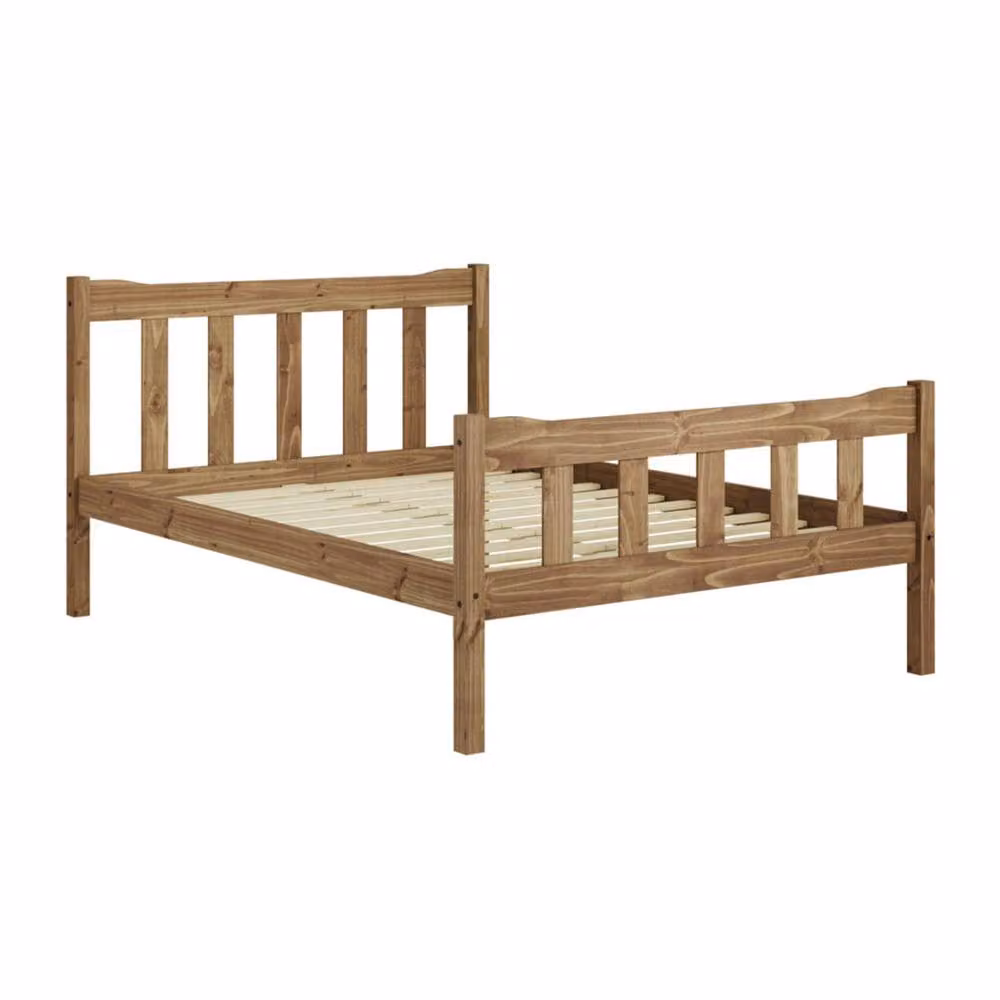Wyld Haus Tralee Double Pine Bed with Slatted Headboard and Footboard in Brown – 2