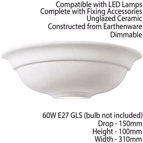 Loops Dimmable White Unglazed Ceramic Dome Wall Light with E27 Fitting