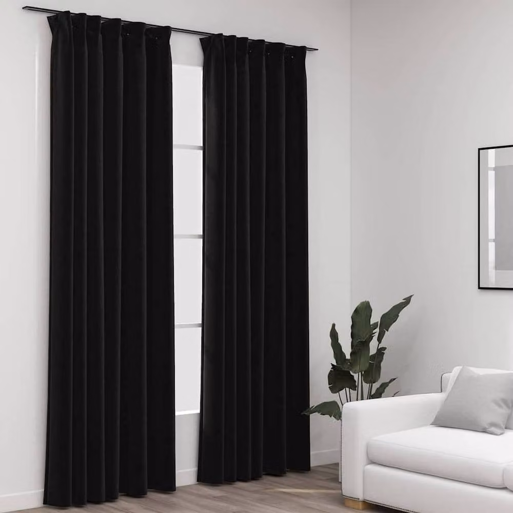Berkfield Home Linen-Look Blackout Curtains with Hooks, 2 Pack, Anthracite Black, W: 140 cm, H: 225 cm – 1