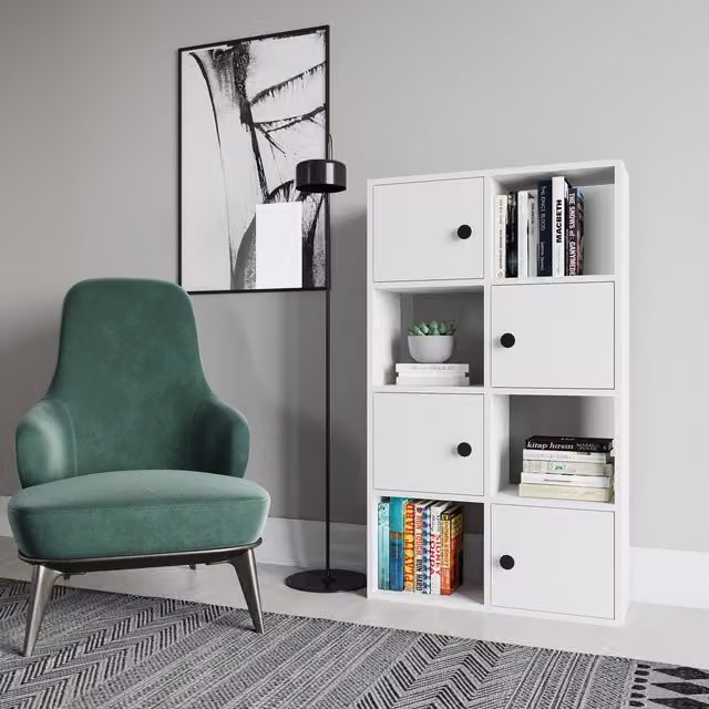 Decorotika Tasso Modern Bookcase with Cabinets in Matt White
