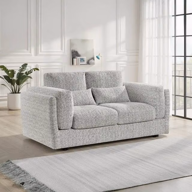Furnishings For Less UK Bali Modern Chenille Textured Fabric 2 Seater Sofa in Grey, W: 179 cm, D: 89 cm, H: 107 cm