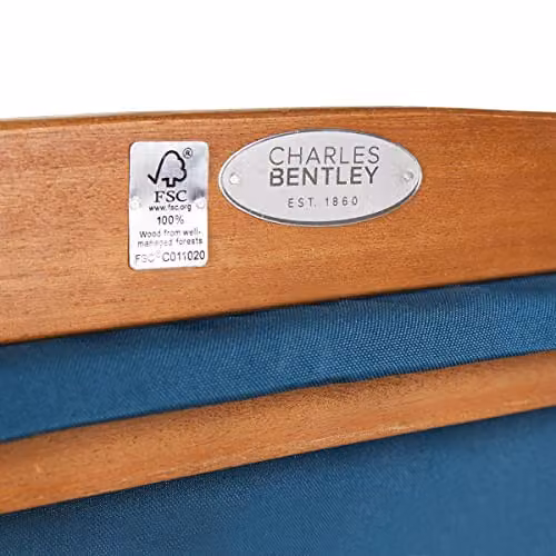 Charles Bentley FSC Acacia Wood Deck Chair in Petrol Blue with 3 Reclining Positions, W/D/H: 107 x 94 x 61 cm – 3