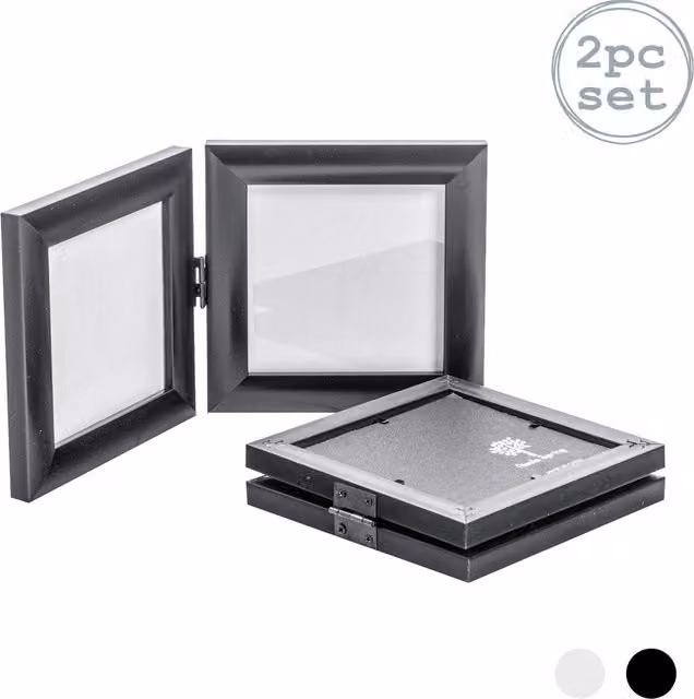 Nicola Spring Modern Black Folding 2 Photo Frame, 10.16 x 10.16 cm