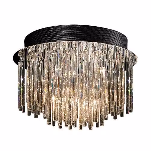 Netlighting Classic Flush Ceiling Light in Chrome with Grey Crystal Shade, 10 x G4
