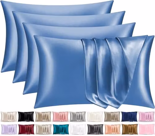 Pamposh Grace Satin Silk Pillowcases, 4 Pack, Blue, W/D/H: 50 x 75 x 0 cm – 1