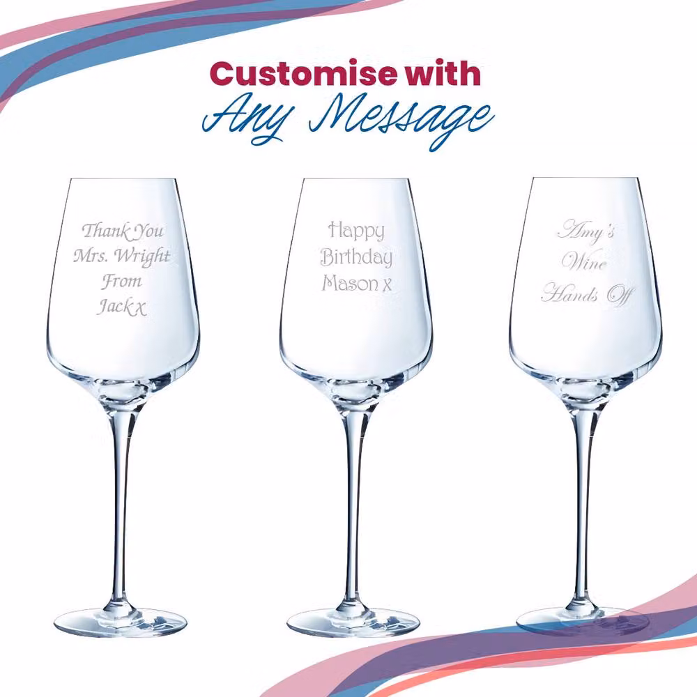 Uniqueful Personalised Lead-Free Crystal Wine Glass, 350ml, Clear – 4