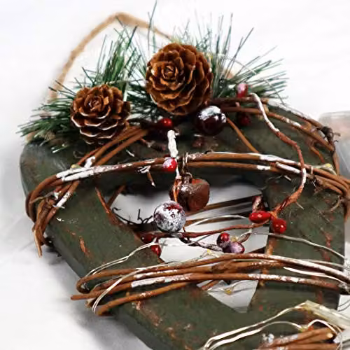 Shatchi Green Wooden LED Heart Hanging Ornament for Christmas Decor, W/H: 12 x 19 cm – 3