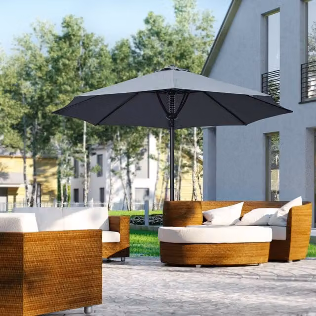 Outsunny Round Outdoor Market Table Parasol Umbrella Sun Shade in Grey