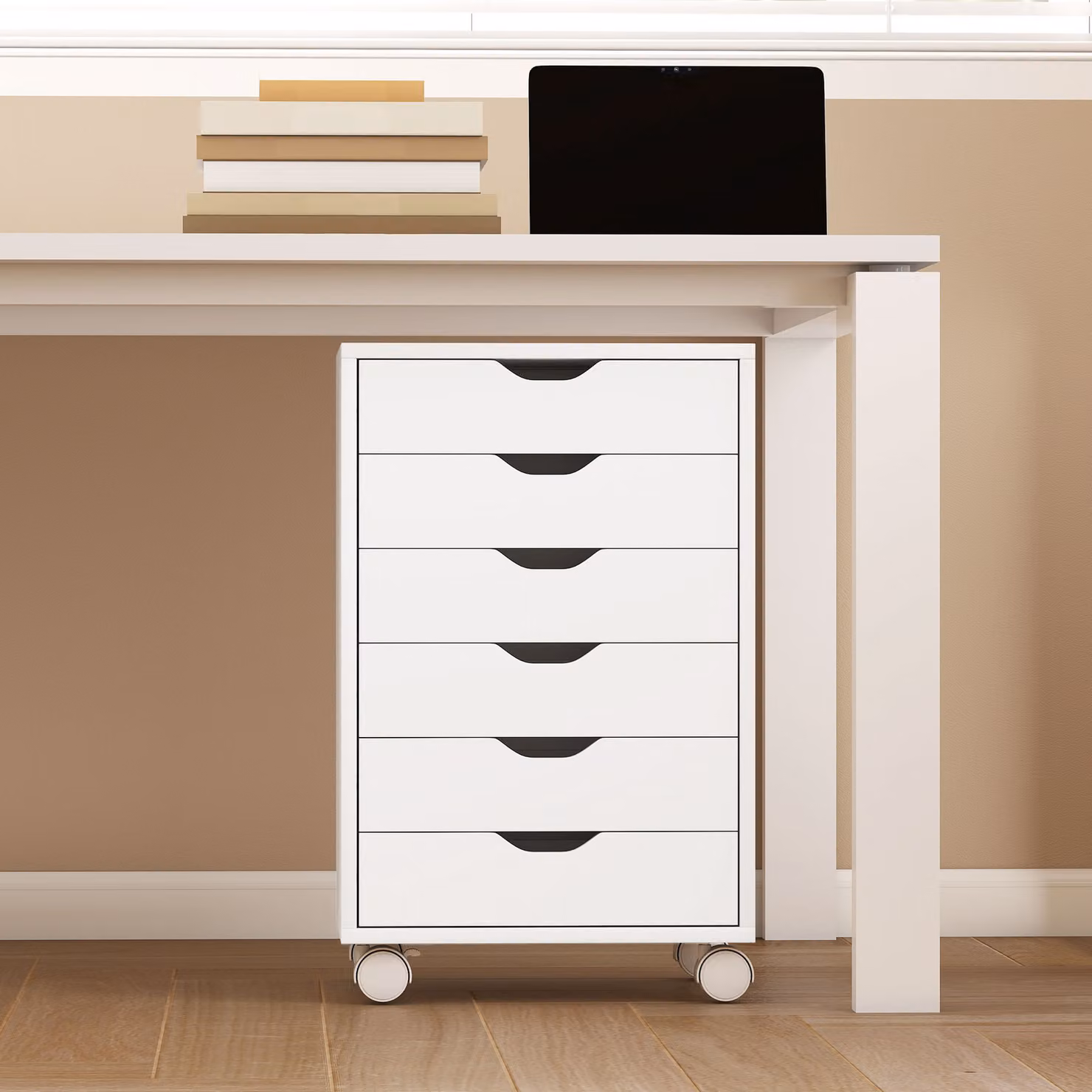 HOMCOM 6 Drawer Mobile Vertical File Cabinet with Lock and Castors, White – 4
