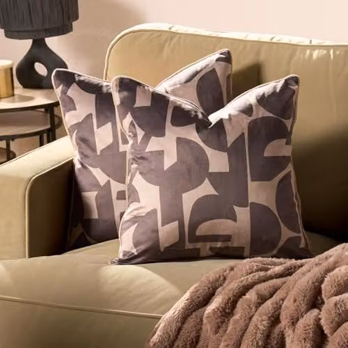OHS Set of 2 Abstract Print Matte Velvet Cushion Covers, Brown, W/D/H: 45 x 45 x 45 cm – 2