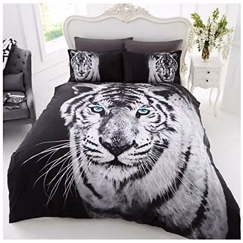 Gaveno Cavailia 3D Wildlife White Tiger Bed Set with Duvet Cover and Pillowcase, Multicolour, W: 180 cm x L: 200 cm