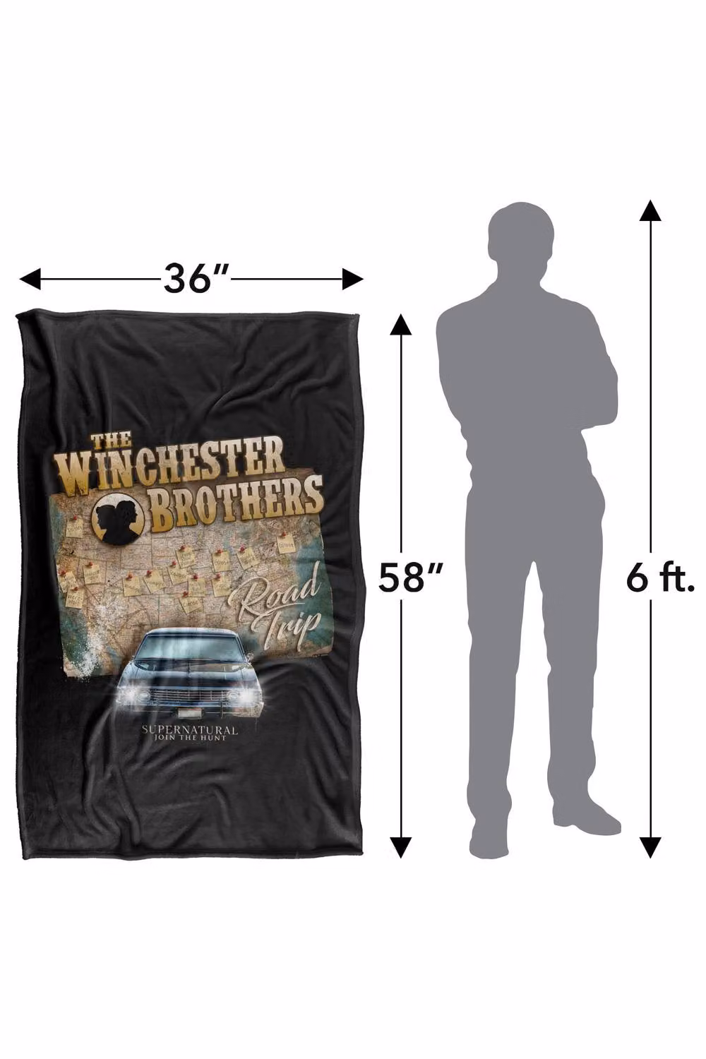 Warner Bros. Supernatural Winchester Brothers Road Trip Super Soft Silky Touch Fleece Throw Blanket, Multicolour, W: 152 cm, D: 127 cm – 8