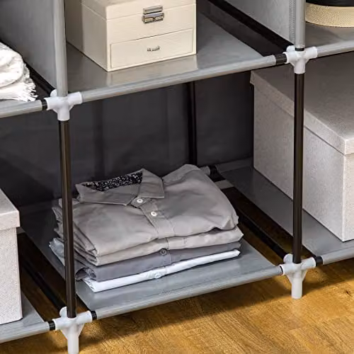 HOMCOM Fabric Wardrobe with Hanging Rod and Internal Shelves, Grey, W/D/H: 125 x 43 x 162.5 cm – 5