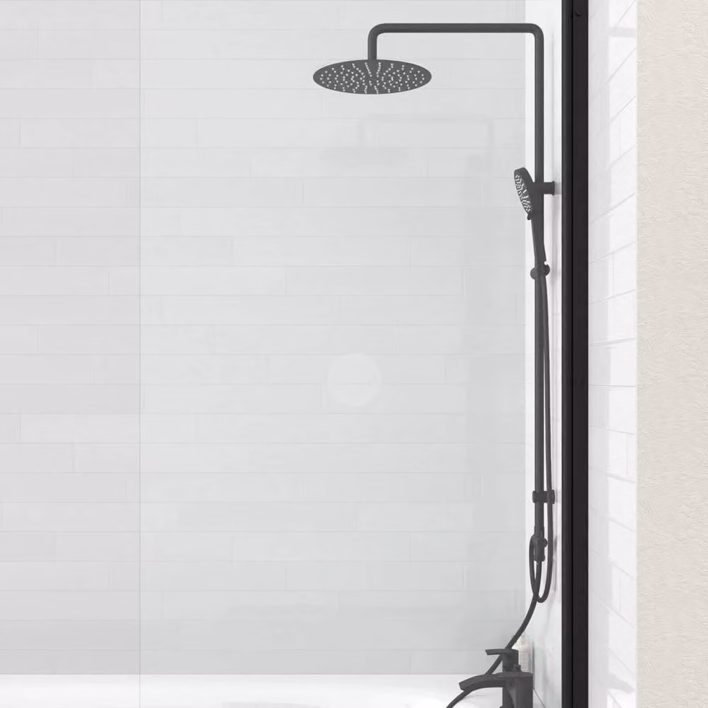 VOGREX Matte Black Exposed Round Shower Mixer Kit with Riser Rail and Handset – 2