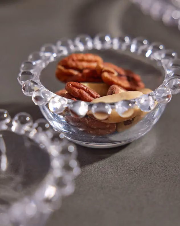 Dibor Bella Perle Set of 4 Round Glass Mini Dip Bowls with Beaded Rims, Clear, H 3.5 cm x Dia 3.5 cm – 4