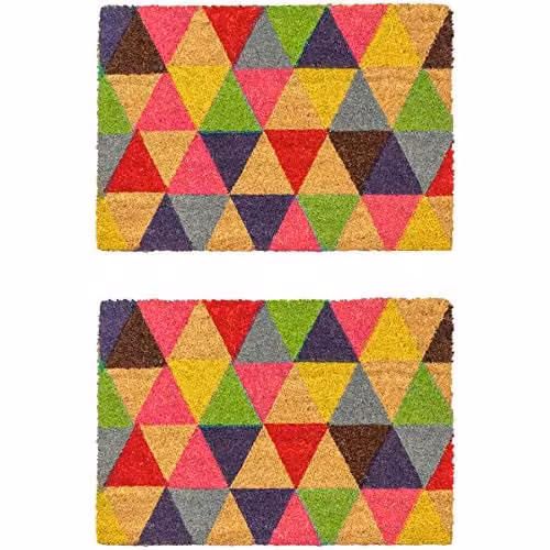 Nicola Spring Coir Triangle Door Mats, Pack of 2, Brown and Multicolour, W: 90 cm, D: 60 cm