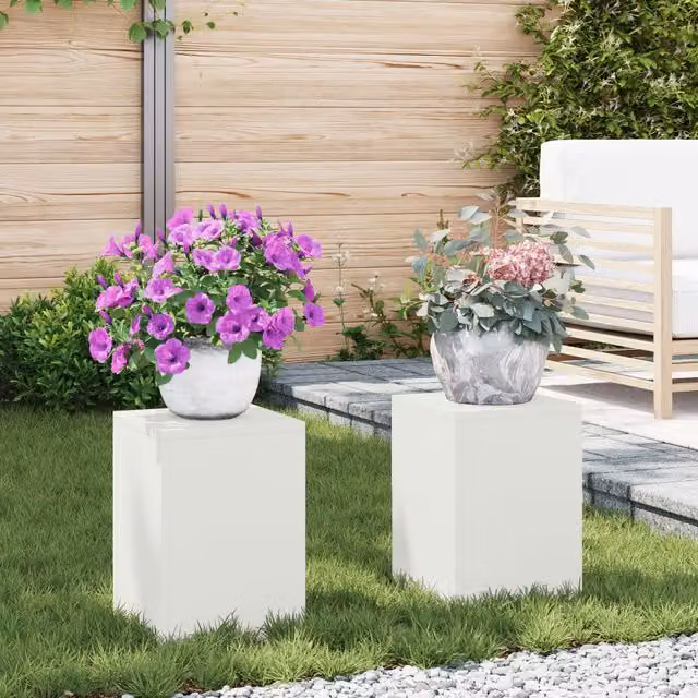 Berkfield Home Outdoor Plant Stand Pillars, 2 Piece Set, White Metal, W/D/H: 24 x 24 x 35 cm – 1