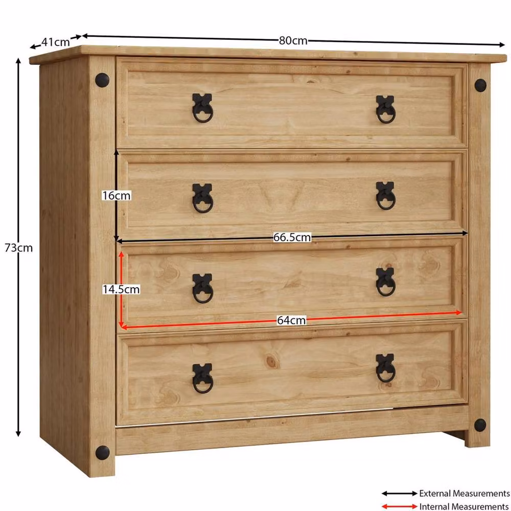 EONLION 4 Drawer Rustic Distressed Waxed Chest in Brown and Black – 2