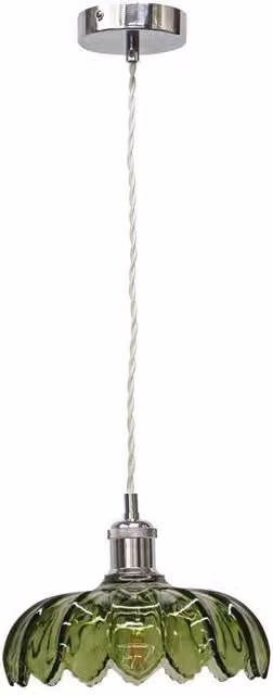 First Choice Lighting Alice Green Leaf Design Glass Pendant Shade with Chrome Flex Set – 1