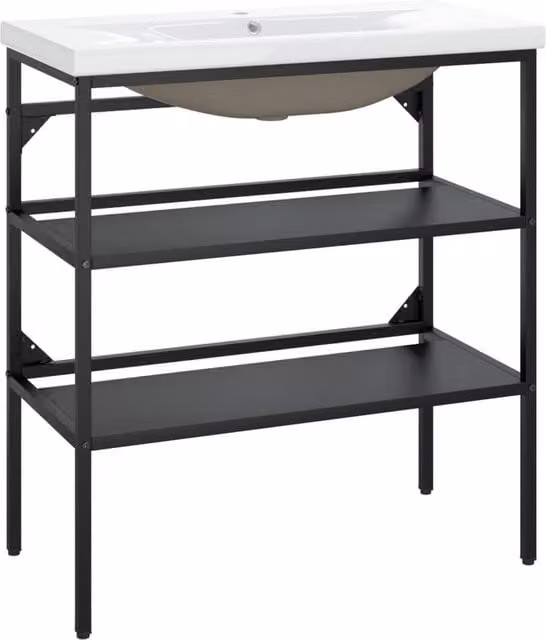 Berkfield Home Modern Bathroom Washbasin Frame with Built-in Ceramic Basin in Matt Black
