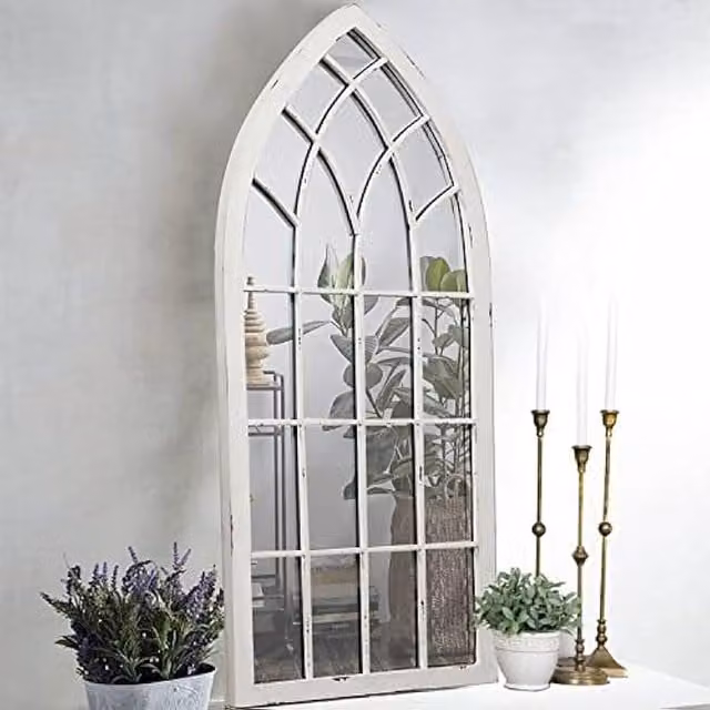 DEENZ Arc Wall Mount Frame Mirror in White Brush, W: 90 cm, H: 60 cm
