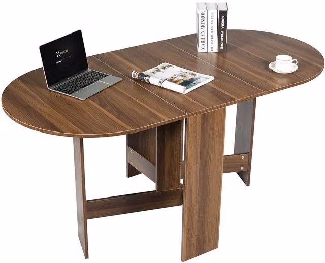 Costway 3-in-1 Folding Drop Leaf Dining Coffee Table and Writing Desk in Brown