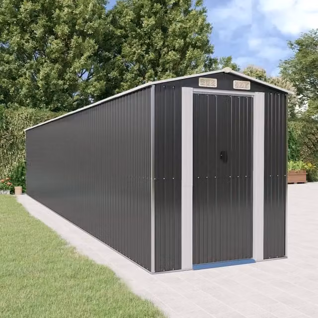 Berkfield Home Anthracite Garden Shed in Galvanised Steel with Sliding Doors, W/D/H: 192 x 1021 x 223 cm