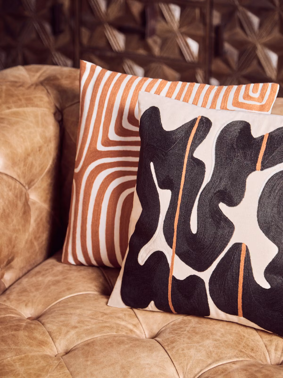Orsina Bosie Ozella Rust and White Cotton Graphic Square Cushion – 4