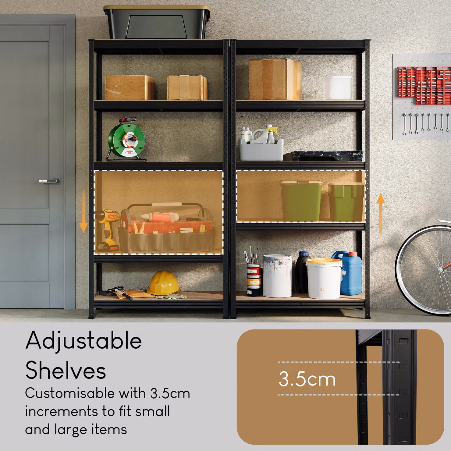 Home Discount Home Vida Set of 3 Heavy Duty 5 Tier Garage Shelves and Work Benches in Black, W: 150 cm, D: 70 cm, H: 150 cm – 5