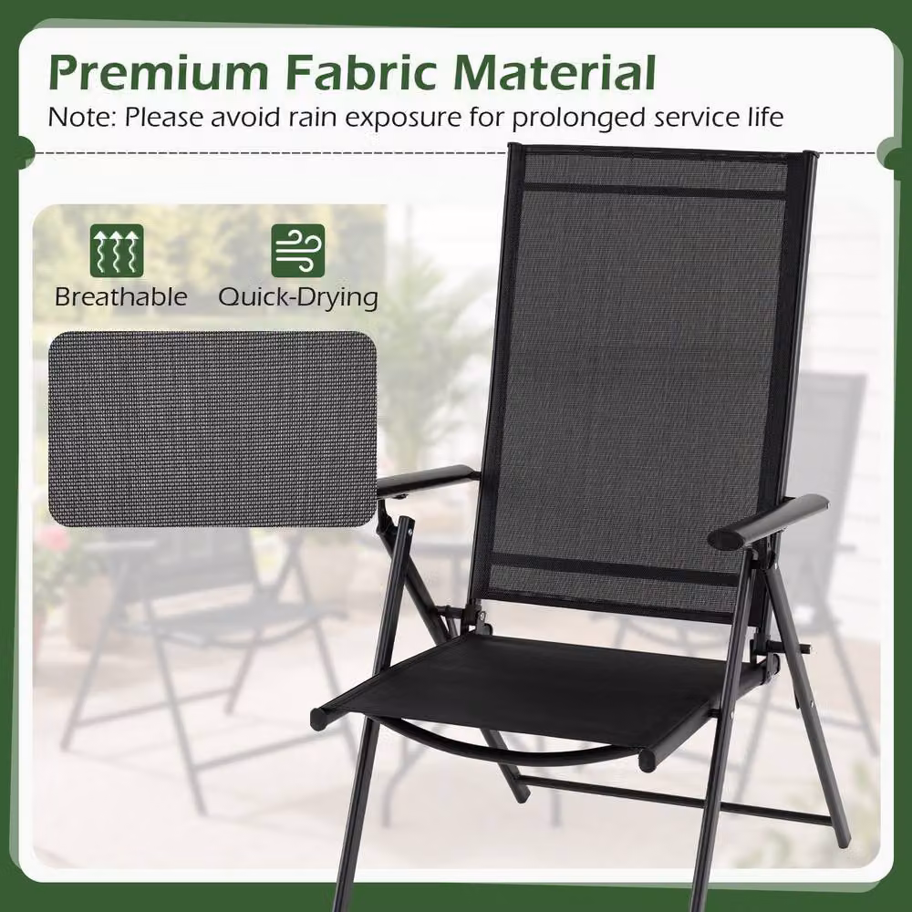 Costway 3-Piece Outdoor Patio Bistro Set with Folding Chairs and Coffee Table in Black – 6