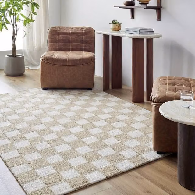Livabliss Klopp Hand Tufted Wool Checkered Living Room and Bedroom Rug in Grey, Green and Beige, W: 185 cm, L: 275 cm – 1
