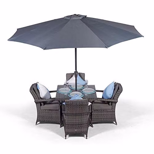 Giardino Arizona 4 Seater Rattan Garden Dining Set in Grey and Brown with Metal Frame