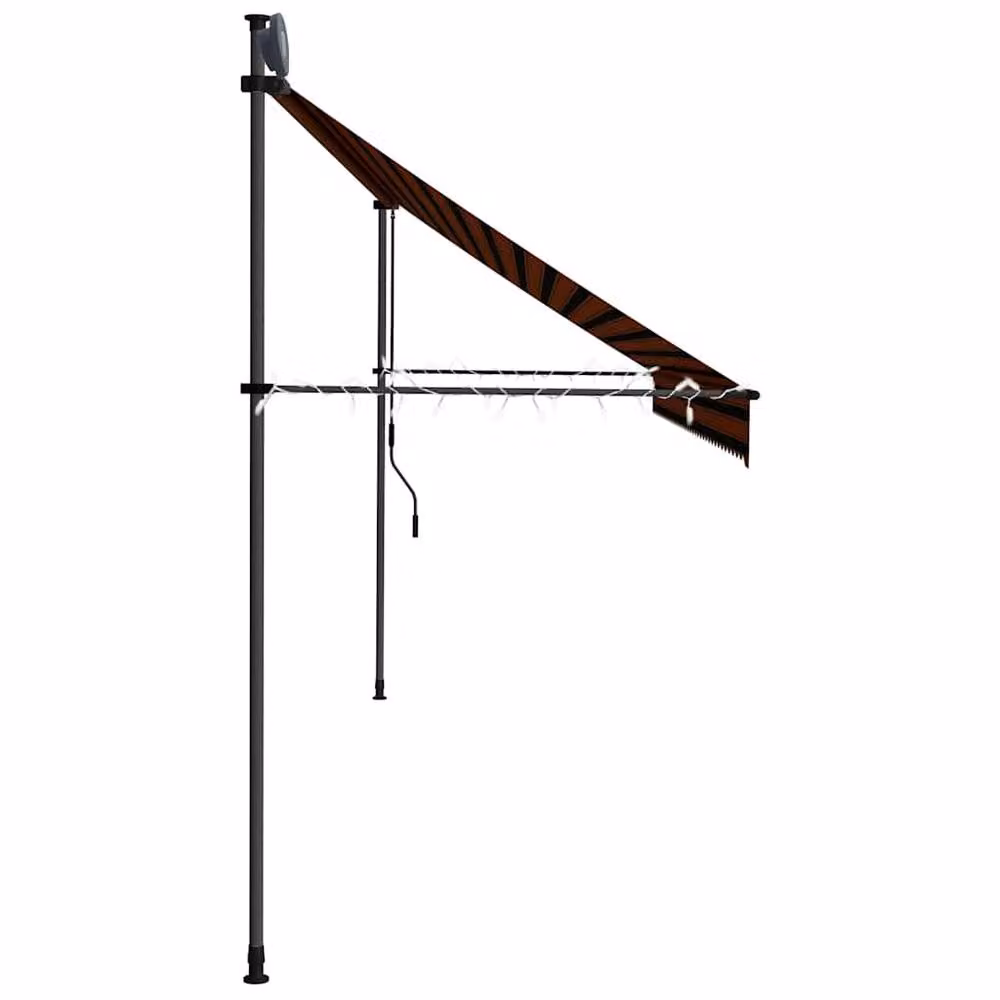 Berkfield Home Manual Retractable Awning with LED, Orange and Brown Striped Polyester Fabric and Steel Frame, W: 400 cm, D: 120 cm – 2