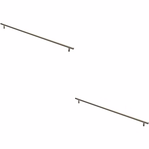Loops 2 Pack Round T-Bar Cabinet Pull Handles in Satin Nickel, 57.2 x 1.2 cm with 51.2 cm Fixing Centres