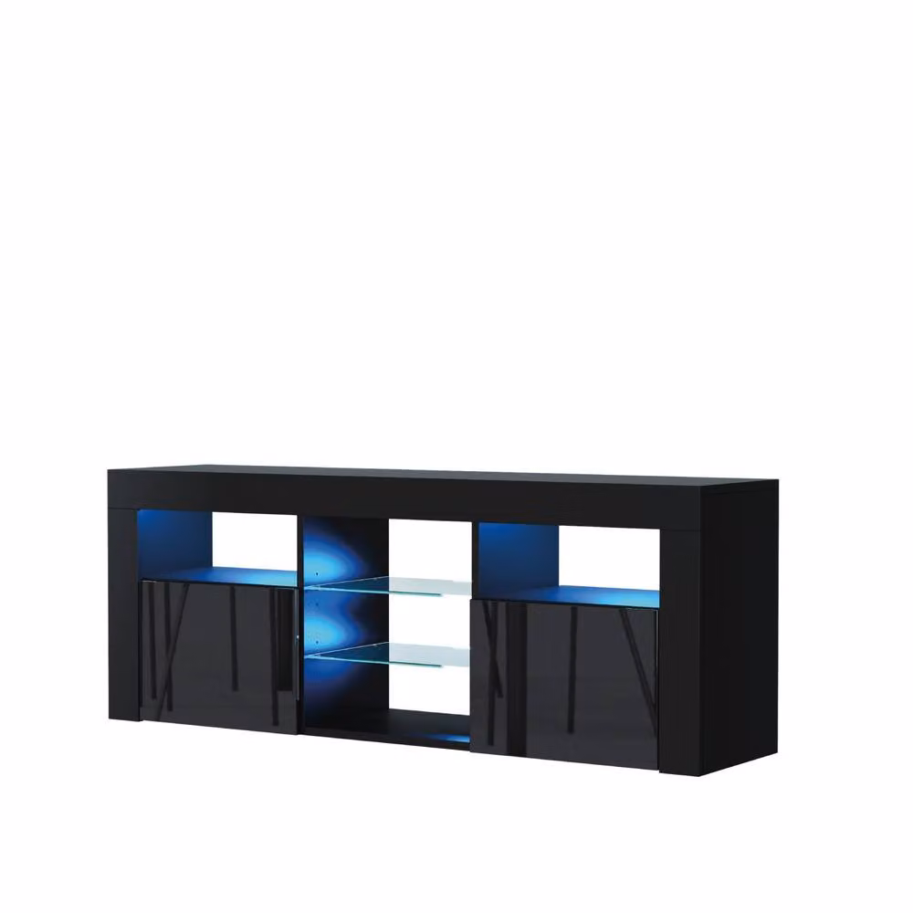 Creative Furniture Pulse TV Unit in Black with Glossy Doors and LED Lights, W: 145 cm, H: 53 cm, D: 35 cm – 3