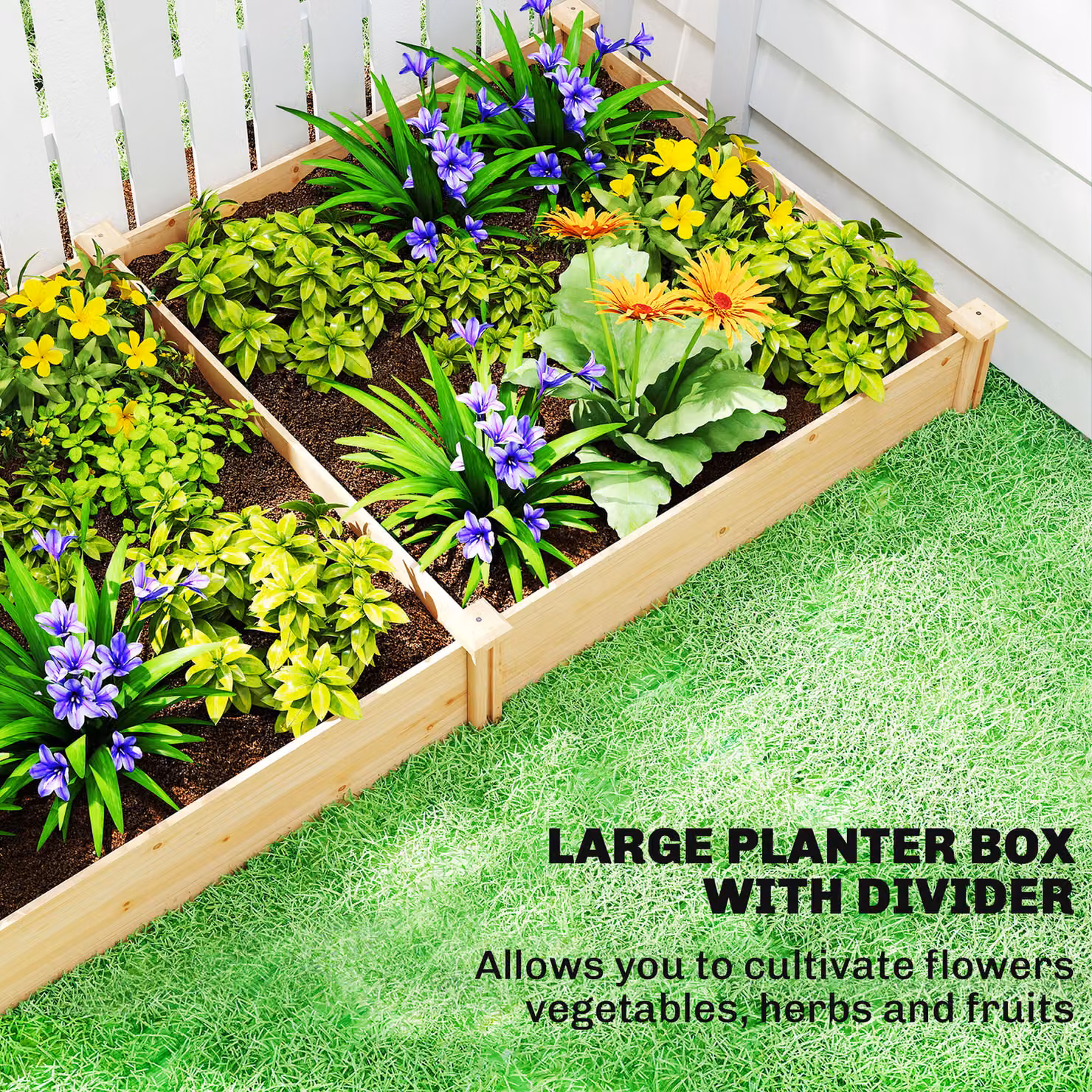 Outsunny Wooden Raised Garden Bed with Divider in Brown for Flowers, Herbs and Vegetables – 4