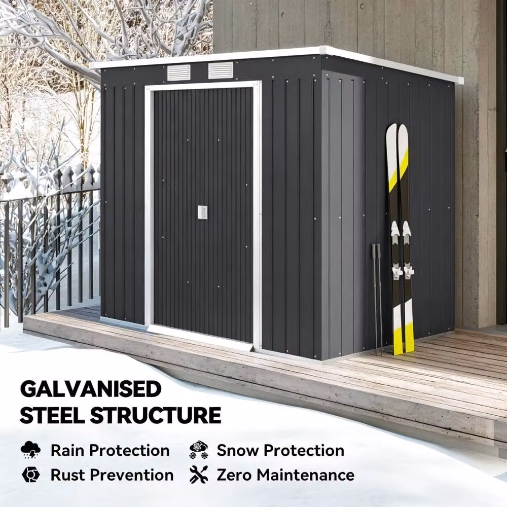 STILVORA Modern Grey Galvanised Steel Garden Shed with Sliding Doors and Side Vent, W: 204 cm, D: 119 cm, H: 172 cm – 6