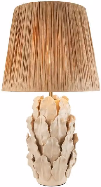 Netlighting Layered Leaf Table Lamp in Beige with Raffia Shade and Brass Details, Height: 32 cm