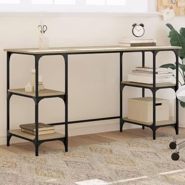 Berkfield Sonoma Oak Computer Desk in Brown, W/D/H: 140 x 50 x 75 cm – 1