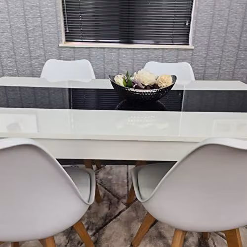 Kosy Koala Modern Dining Set with Rectangular Glass Table and 4 White Tulip Chairs in Black and White – 5