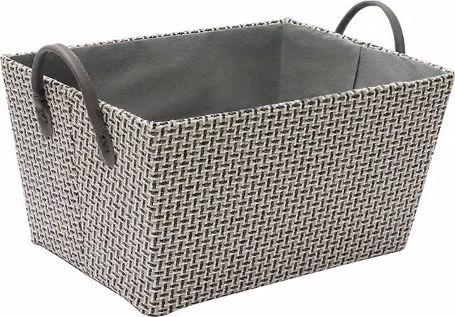 JVL Silva Rectangular Fabric Storage Box with Handles, Grey, W/D/H: 38.0 x 28.0 x 20.5 cm