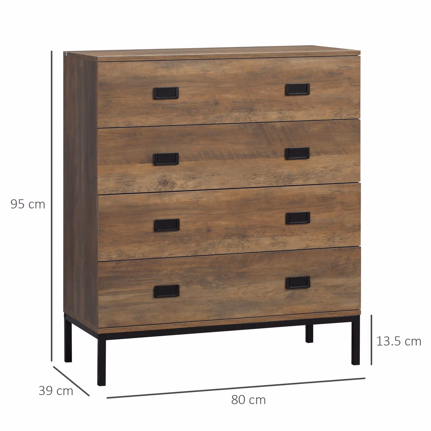 HOMCOM 4-Drawer Chest of Drawers with Metal Frame, Brown and Black Rustic Storage Organiser for Bedroom or Living Room – 3