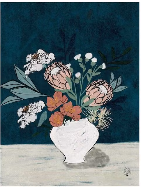 Erum Khalili Moody Floral I Multicolour Botanical Paper Poster